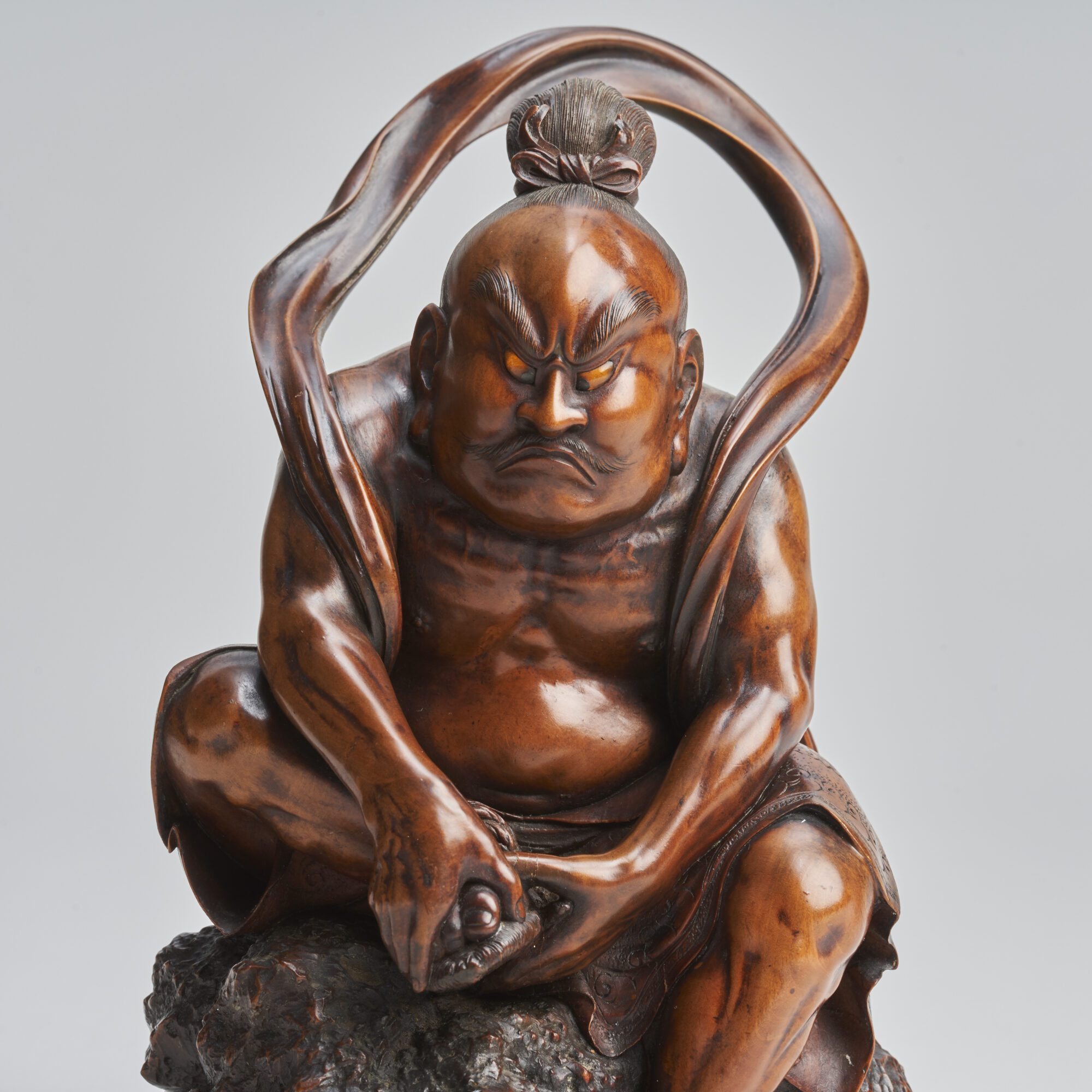 A fascinating, Japanese wood-carved Okimono pair of Temple Guardians (Nio) from Kevin Page