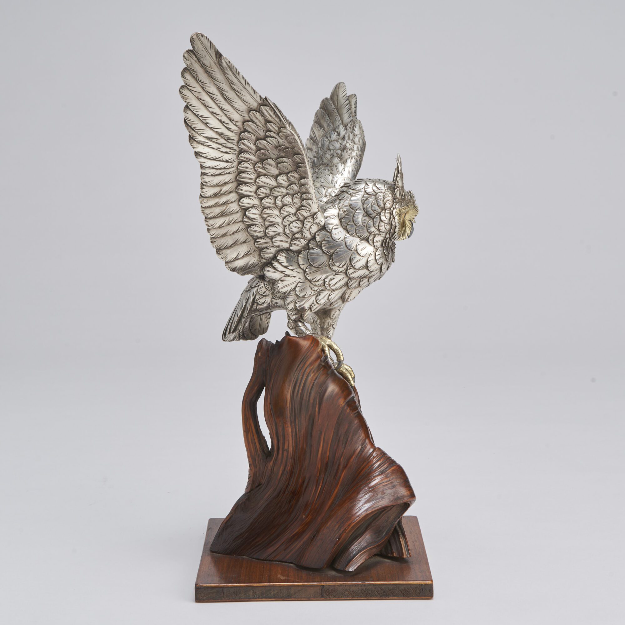A captivating Silvered Bronze Okimono of a Japanese Long Eared Owl from Kevin Page