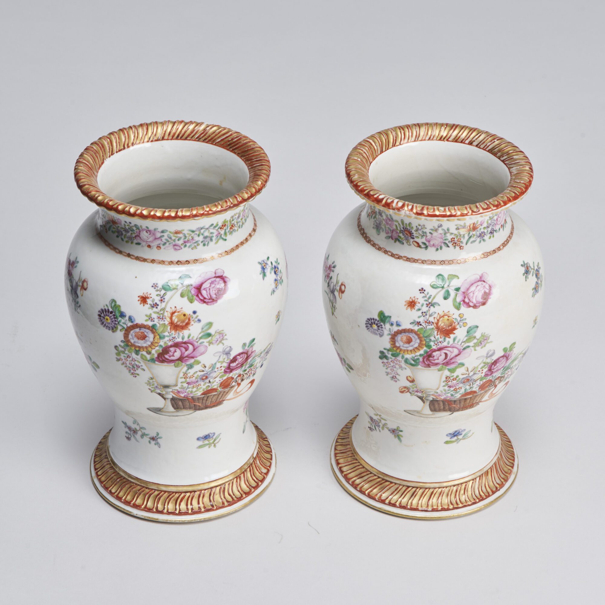 An elegant pair of 18th Century Chinese export Famille Rose vases from Kevin Page