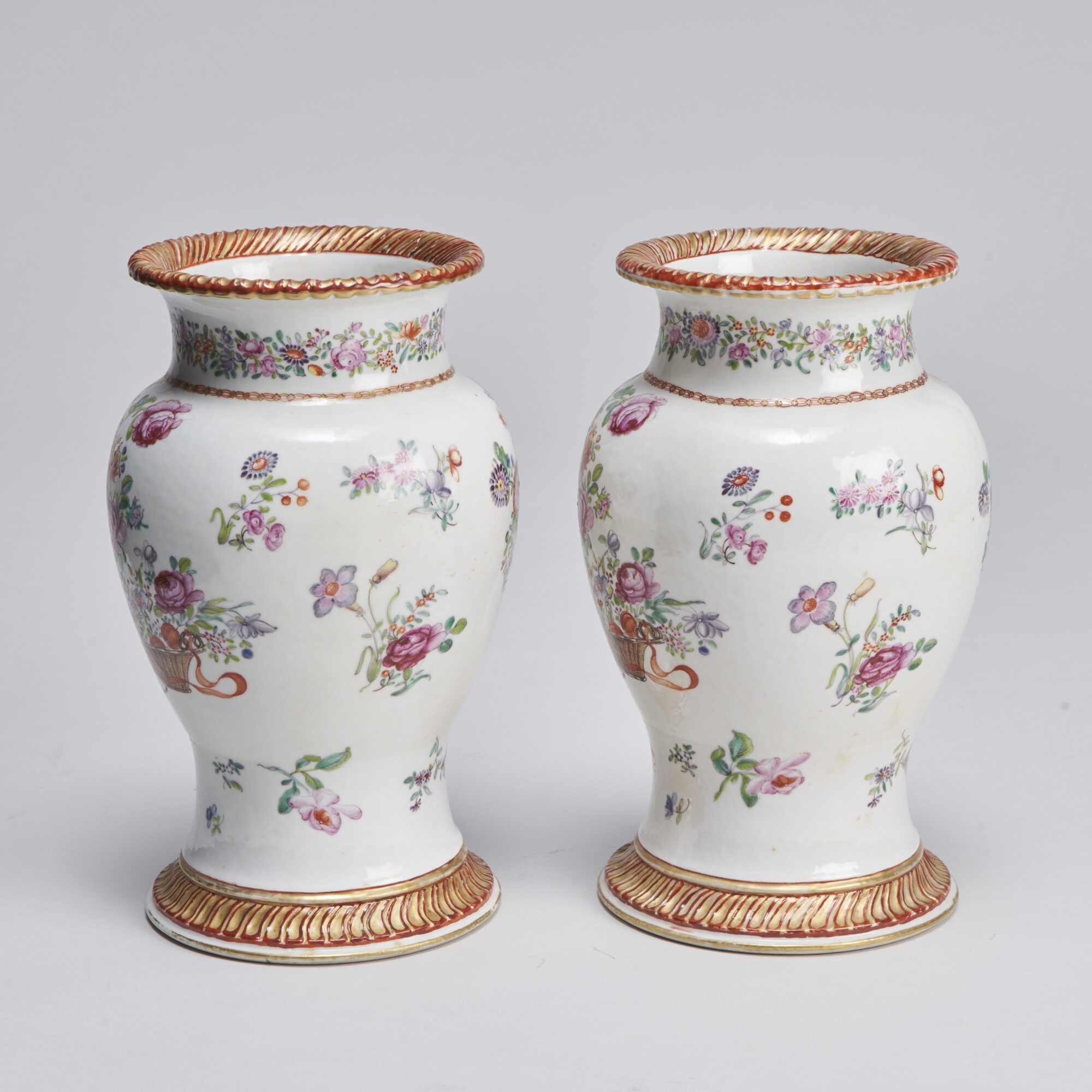 An elegant pair of 18th Century Chinese export Famille Rose vases from Kevin Page