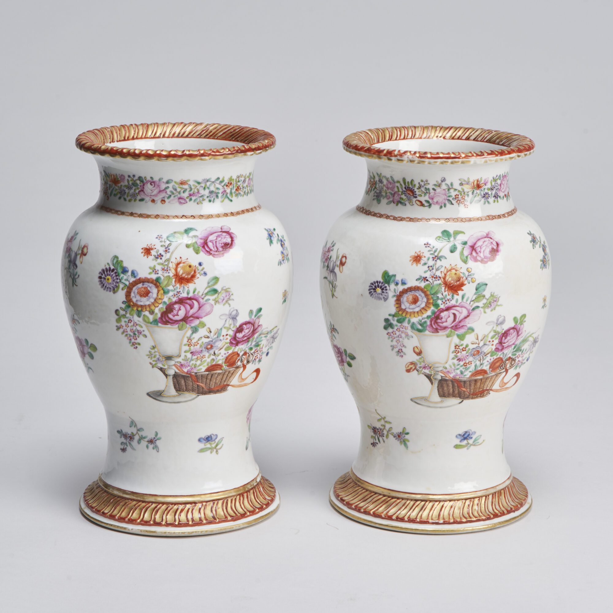 An elegant pair of 18th Century Chinese export Famille Rose vases from Kevin Page