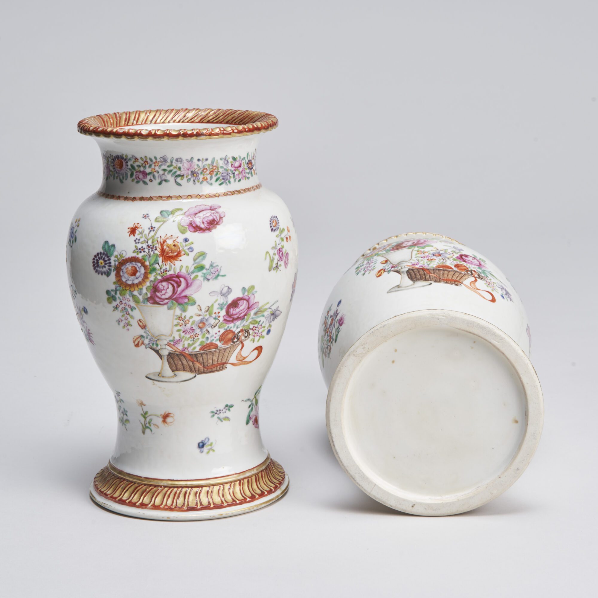 An elegant pair of 18th Century Chinese export Famille Rose vases from Kevin Page