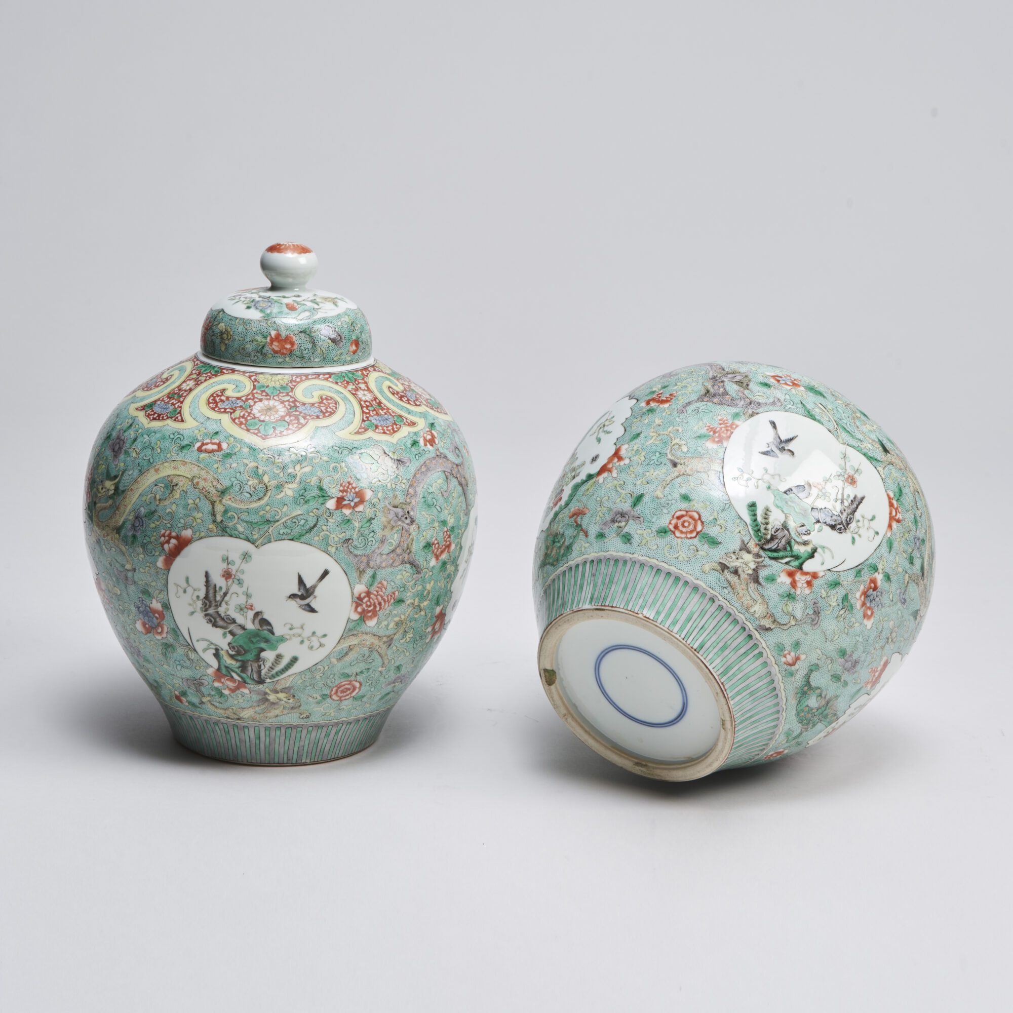 A finely painted pair of 19th Century Chinese famille verte jars and covers from Kevin Page