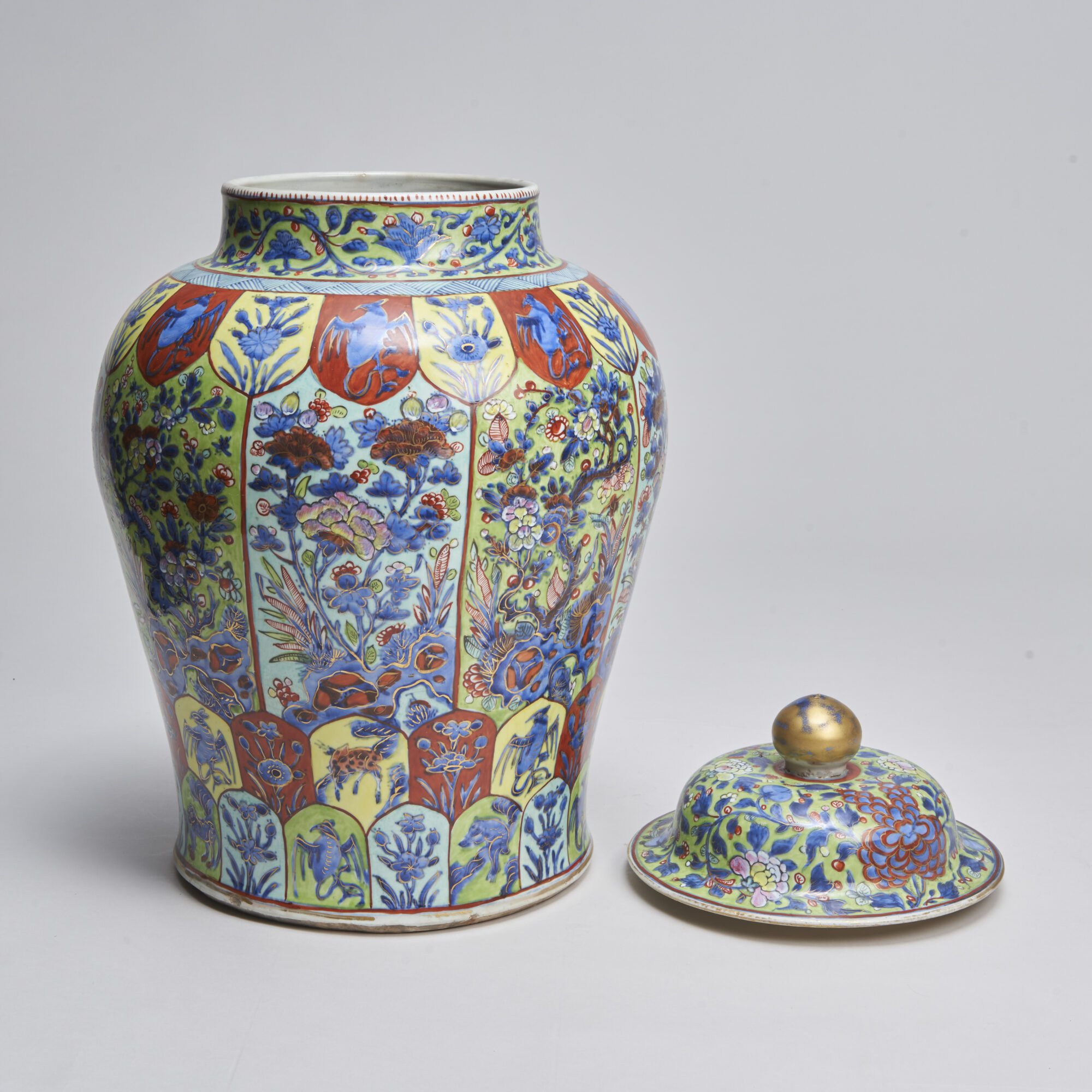 An impressive 18th Century Chinese "Clobbered" temple jar and cover from Kevin Page